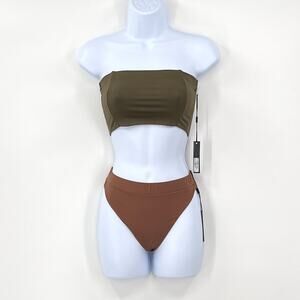 MYRASWIM 2 Piece Bikini Swimsuit S Daria bandeau Green Riccardo Brown High Rise